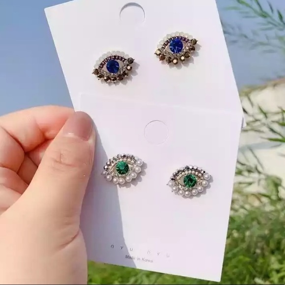 Evil Eye Minimalist Stud Earrings - Picture 7 of 8